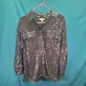 Topshop Womens Sequin Button-Up Shirt Size 4